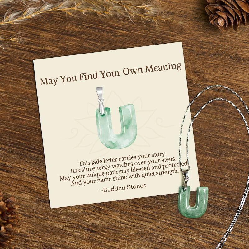 Buddha Stones "May You Find Your Own Meaning" Natural A-Z Letter Jade 925 Sterling Silver Chain Necklace Includes Gift Message Card