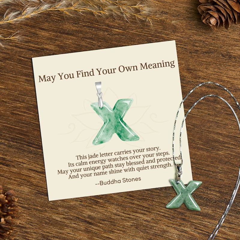 Buddha Stones "May You Find Your Own Meaning" Natural A-Z Letter Jade 925 Sterling Silver Chain Necklace Includes Gift Message Card