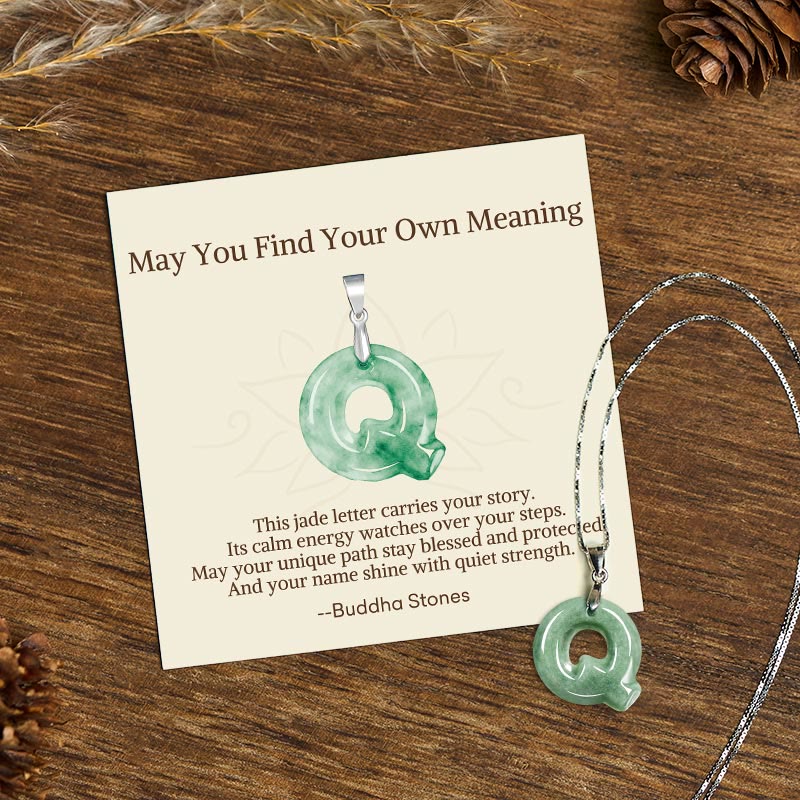 Buddha Stones "May You Find Your Own Meaning" Natural A-Z Letter Jade 925 Sterling Silver Chain Necklace Includes Gift Message Card