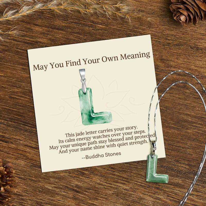Buddha Stones "May You Find Your Own Meaning" Natural A-Z Letter Jade 925 Sterling Silver Chain Necklace Includes Gift Message Card