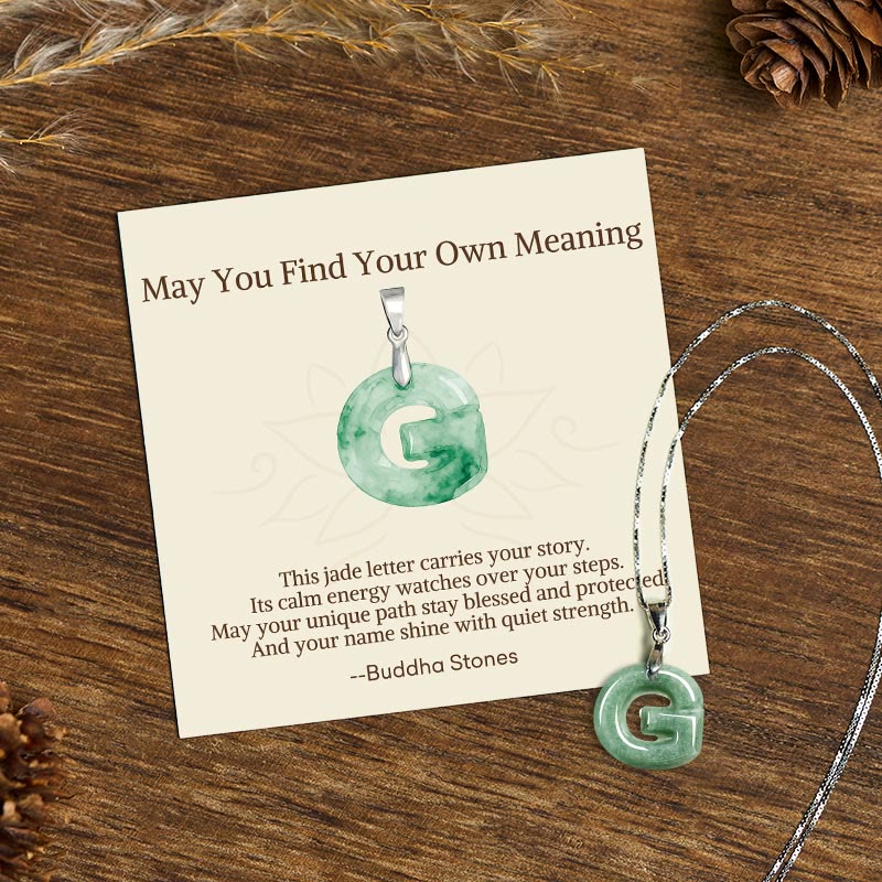 Buddha Stones "May You Find Your Own Meaning" Natural A-Z Letter Jade 925 Sterling Silver Chain Necklace Includes Gift Message Card