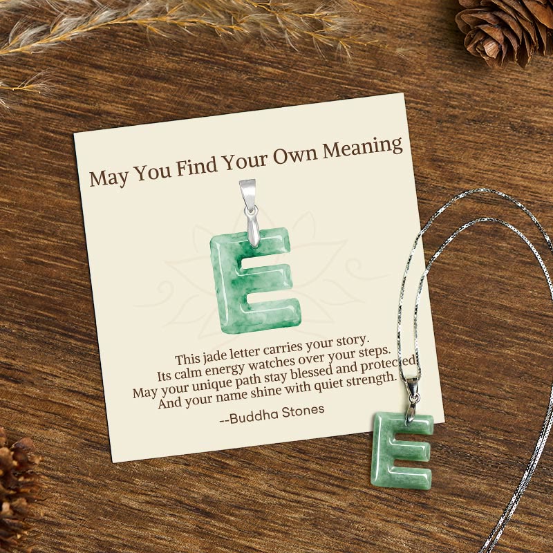 Buddha Stones "May You Find Your Own Meaning" Natural A-Z Letter Jade 925 Sterling Silver Chain Necklace Includes Gift Message Card