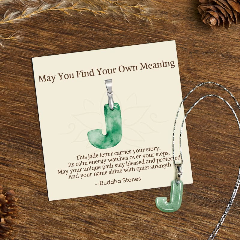 Buddha Stones "May You Find Your Own Meaning" Natural A-Z Letter Jade 925 Sterling Silver Chain Necklace Includes Gift Message Card
