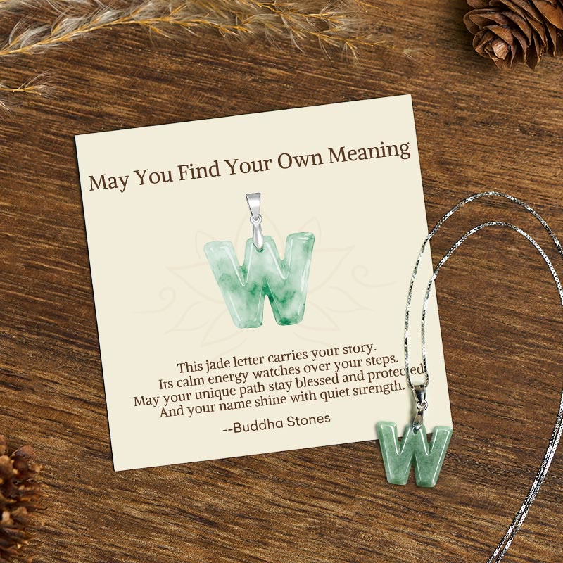 Buddha Stones "May You Find Your Own Meaning" Natural A-Z Letter Jade 925 Sterling Silver Chain Necklace Includes Gift Message Card
