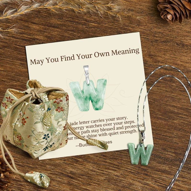 Buddha Stones "May You Find Your Own Meaning" Natural A-Z Letter Jade 925 Sterling Silver Chain Necklace Includes Gift Message Card
