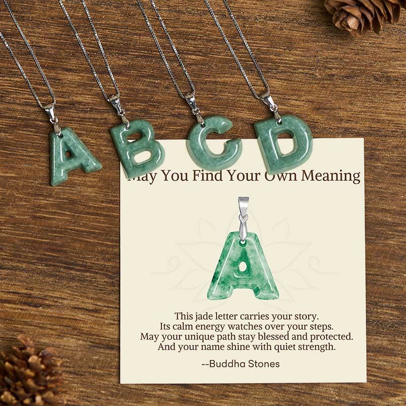 Buddha Stones "May You Find Your Own Meaning" Natural A-Z Letter Jade 925 Sterling Silver Chain Necklace Includes Gift Message Card