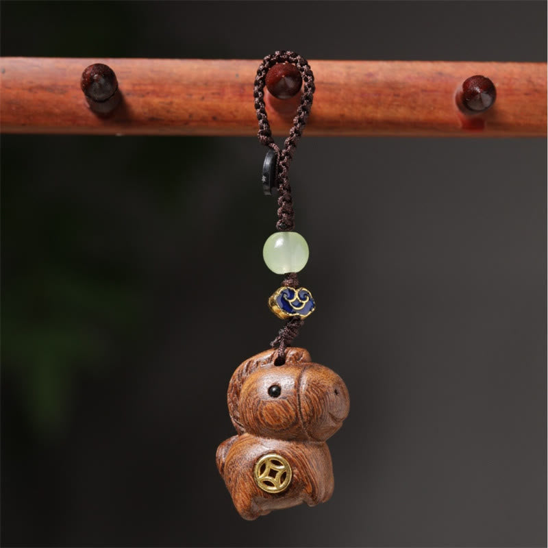 Buddha Stones "Hoping You Have a Joyful Year" Year of the Horse Rainbow Eucalyptus Small Leaf Red Sandalwood Key Chain Includes Gift Message Card