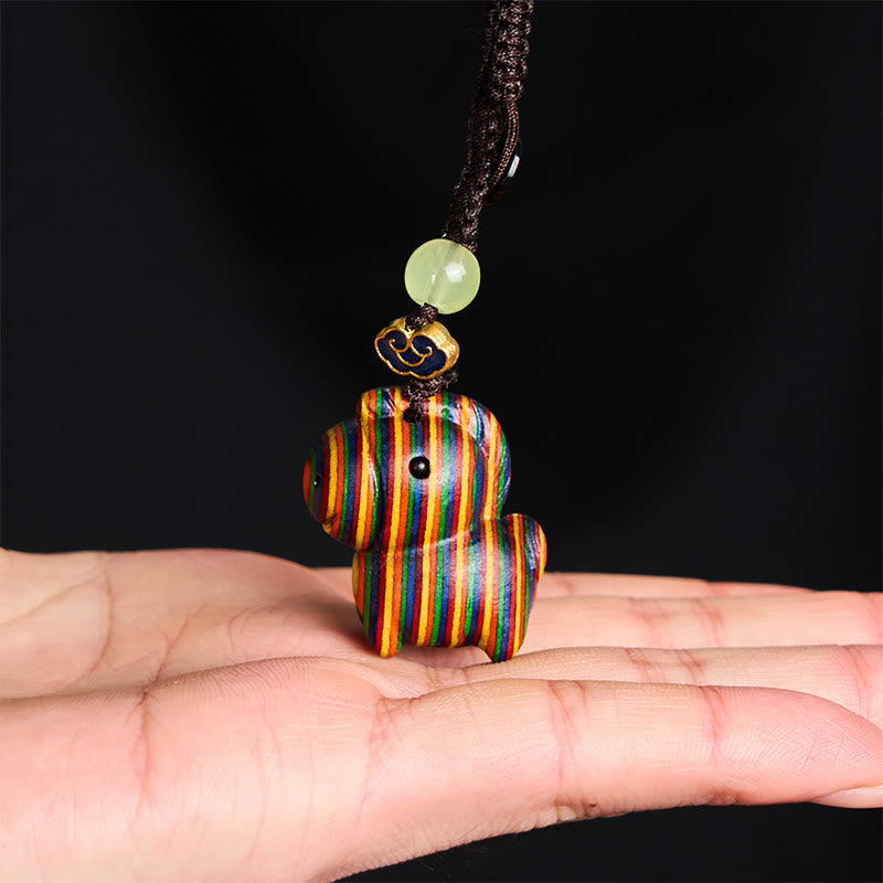 Buddha Stones "Hoping You Have a Joyful Year" Year of the Horse Rainbow Eucalyptus Small Leaf Red Sandalwood Key Chain Includes Gift Message Card