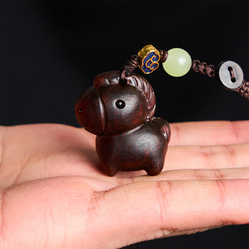 Buddha Stones "Hoping You Have a Joyful Year" Year of the Horse Rainbow Eucalyptus Small Leaf Red Sandalwood Key Chain Includes Gift Message Card