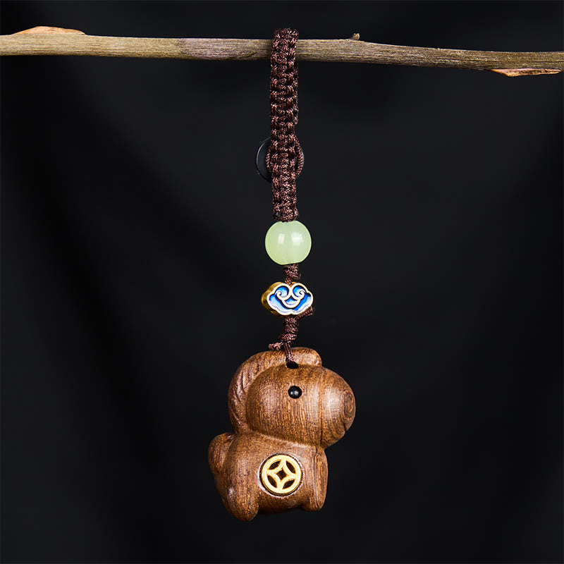 Buddha Stones "Hoping You Have a Joyful Year" Year of the Horse Rainbow Eucalyptus Small Leaf Red Sandalwood Key Chain Includes Gift Message Card