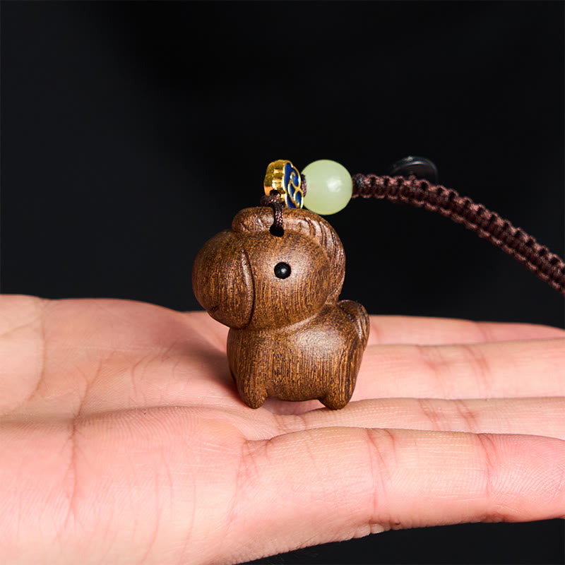 Buddha Stones "Hoping You Have a Joyful Year" Year of the Horse Rainbow Eucalyptus Small Leaf Red Sandalwood Key Chain Includes Gift Message Card