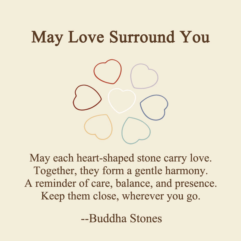 Buddha Stones "May Love Surround You" Natural 6Pcs Small Amethyst Red Jasper Red Agate Topaz Green Aventurine Love Stone Decoration Includes Gift Message Card