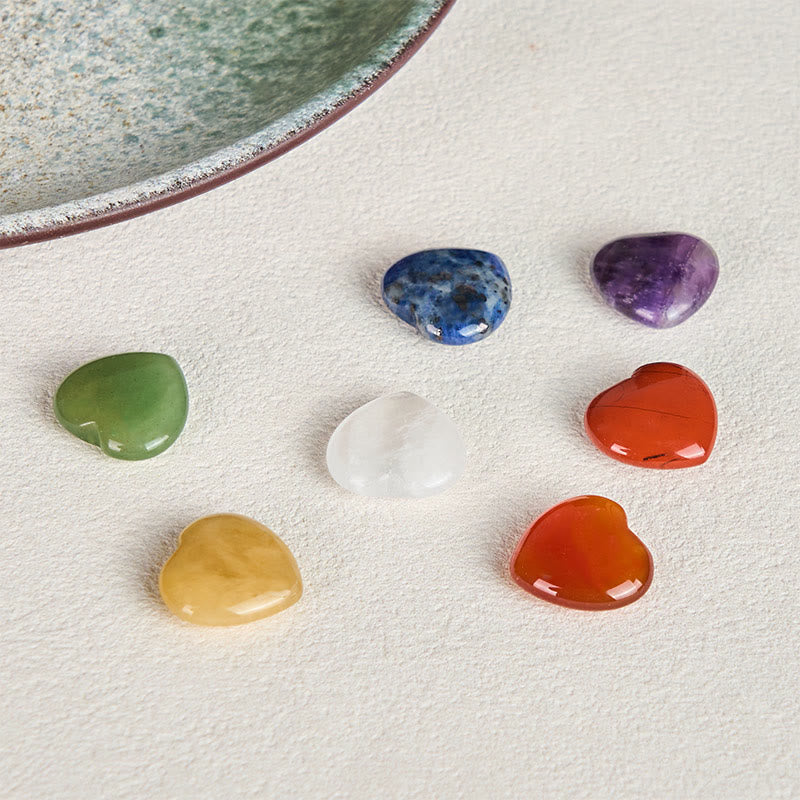 Buddha Stones "May Love Surround You" Natural 6Pcs Small Amethyst Red Jasper Red Agate Topaz Green Aventurine Love Stone Decoration Includes Gift Message Card
