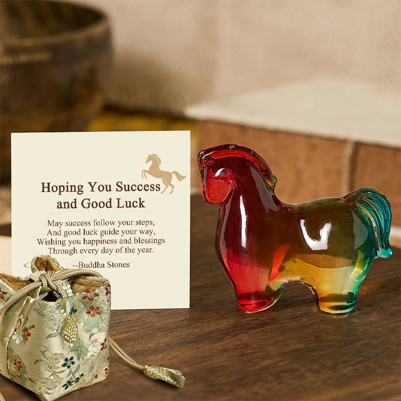 Buddha Stones "Hoping You Success and Good Luck" Year Of The Horse Mini Colorful Liuli Crystal Decoration Includes Gift Message Card