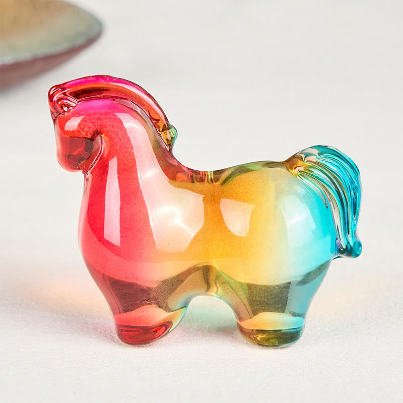 Buddha Stones "Hoping You Success and Good Luck" Year Of The Horse Mini Colorful Liuli Crystal Decoration Includes Gift Message Card