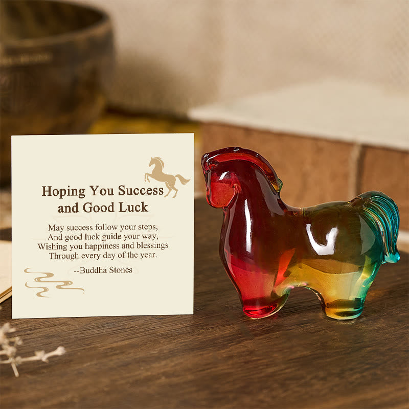 Buddha Stones "Hoping You Success and Good Luck" Year Of The Horse Mini Colorful Liuli Crystal Decoration Includes Gift Message Card