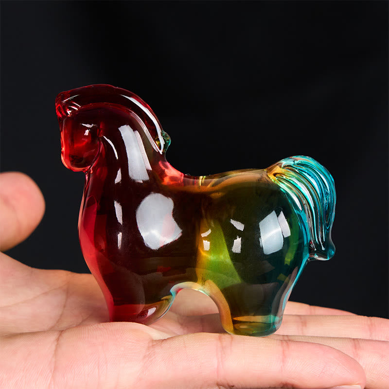 Buddha Stones "Hoping You Success and Good Luck" Year Of The Horse Mini Colorful Liuli Crystal Decoration Includes Gift Message Card