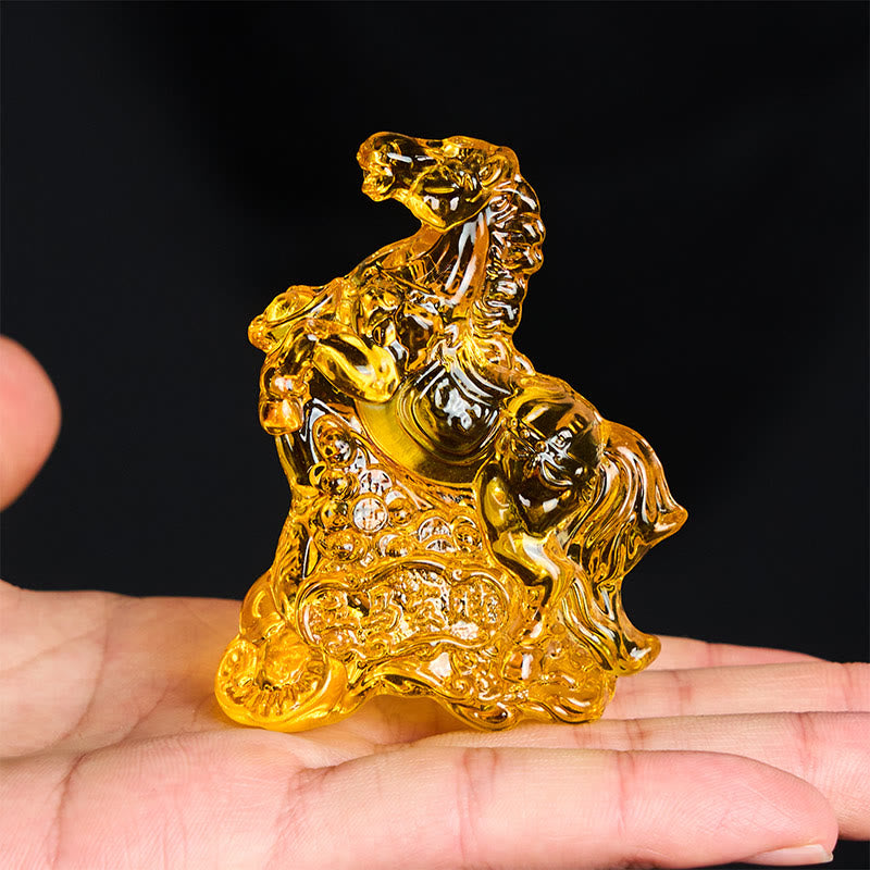 Buddha Stones "Hoping You Success and Good Luck" Year Of The Horse Ingot Get Rich Fast Mini Liuli Crystal Decoration Includes Gift Message Card