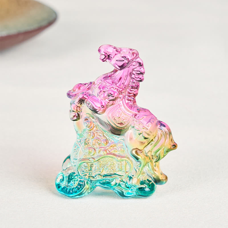 Buddha Stones "Hoping You Success and Good Luck" Year Of The Horse Ingot Get Rich Fast Mini Liuli Crystal Decoration Includes Gift Message Card