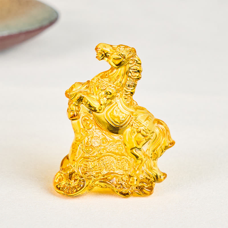 Buddha Stones "Hoping You Success and Good Luck" Year Of The Horse Ingot Get Rich Fast Mini Liuli Crystal Decoration Includes Gift Message Card