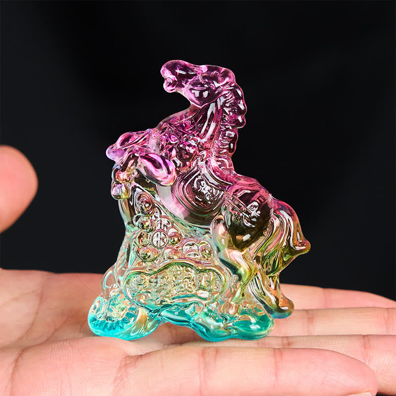 Buddha Stones "Hoping You Success and Good Luck" Year Of The Horse Ingot Get Rich Fast Mini Liuli Crystal Decoration Includes Gift Message Card