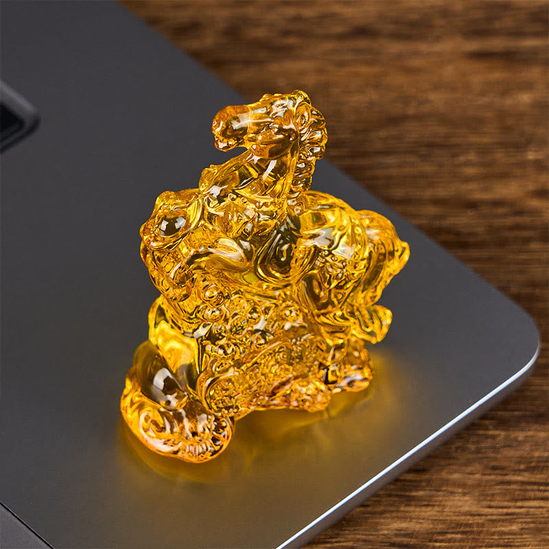Buddha Stones "Hoping You Success and Good Luck" Year Of The Horse Ingot Get Rich Fast Mini Liuli Crystal Decoration Includes Gift Message Card