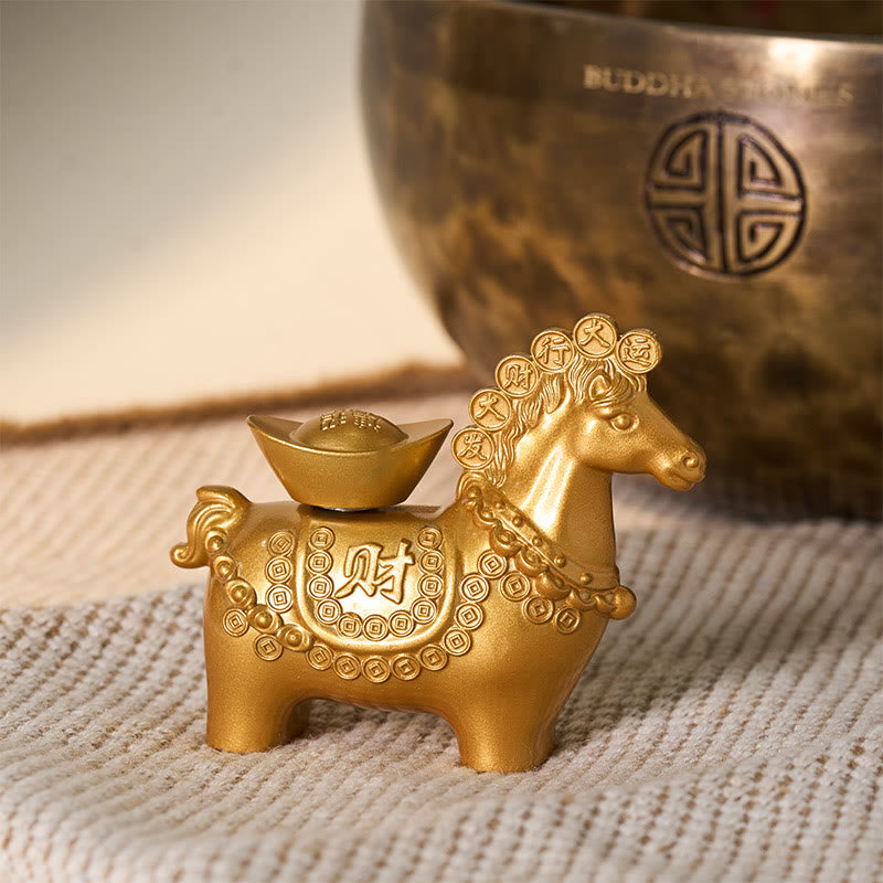 Buddha Stones "Hoping You Success and Good Luck" Year of the Horse Great Fortune Copper Coins Ingot Alloy Decoration Includes Gift Message Card
