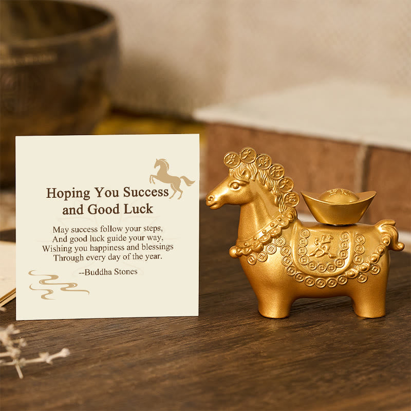 Buddha Stones "Hoping You Success and Good Luck" Year of the Horse Great Fortune Copper Coins Ingot Alloy Decoration Includes Gift Message Card