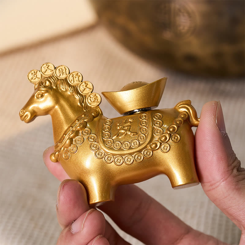 Buddha Stones "Hoping You Success and Good Luck" Year of the Horse Great Fortune Copper Coins Ingot Alloy Decoration Includes Gift Message Card
