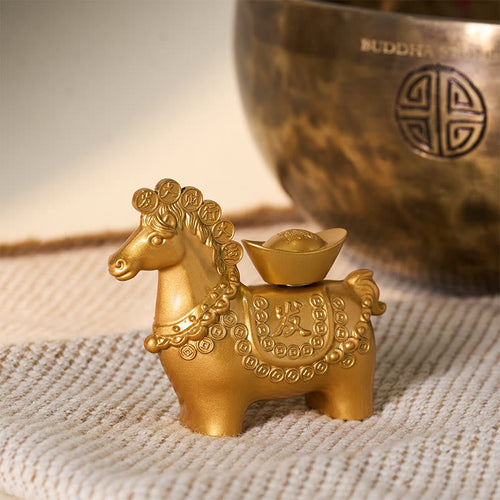 Buddha Stones "Hoping You Success and Good Luck" Year of the Horse Great Fortune Copper Coins Ingot Alloy Decoration Includes Gift Message Card