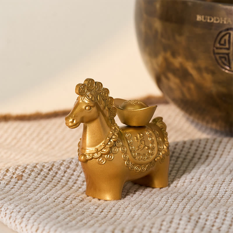 Buddha Stones "Hoping You Success and Good Luck" Year of the Horse Great Fortune Copper Coins Ingot Alloy Decoration Includes Gift Message Card