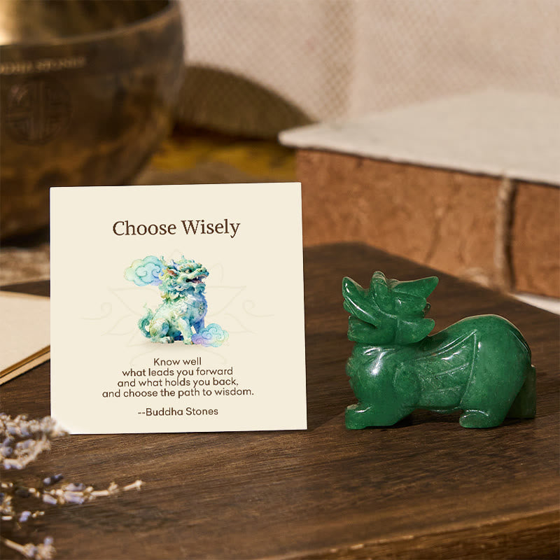 Buddha Stones "Choose Wisely" Natural Small PiXiu Green Aventurine Luck Decoration Includes Gift Message Card