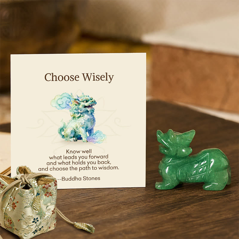 Buddha Stones "Choose Wisely" Natural Small PiXiu Green Aventurine Luck Decoration Includes Gift Message Card