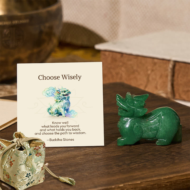 Buddha Stones "Choose Wisely" Natural Small PiXiu Green Aventurine Luck Decoration Includes Gift Message Card
