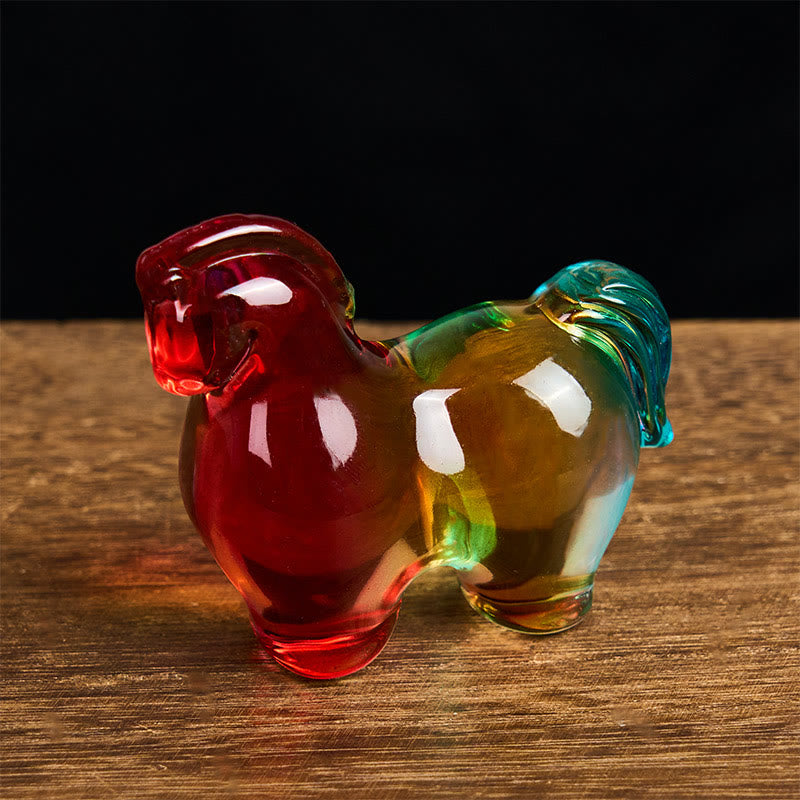 Buddha Stones "Hoping You Success and Good Luck" Year Of The Horse Mini Colorful Liuli Crystal Decoration Includes Gift Message Card
