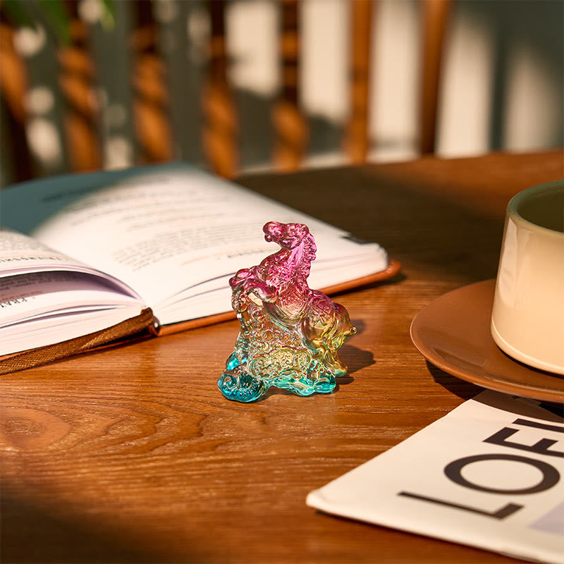 Buddha Stones "Hoping You Success and Good Luck" Year Of The Horse Ingot Get Rich Fast Mini Liuli Crystal Decoration Includes Gift Message Card