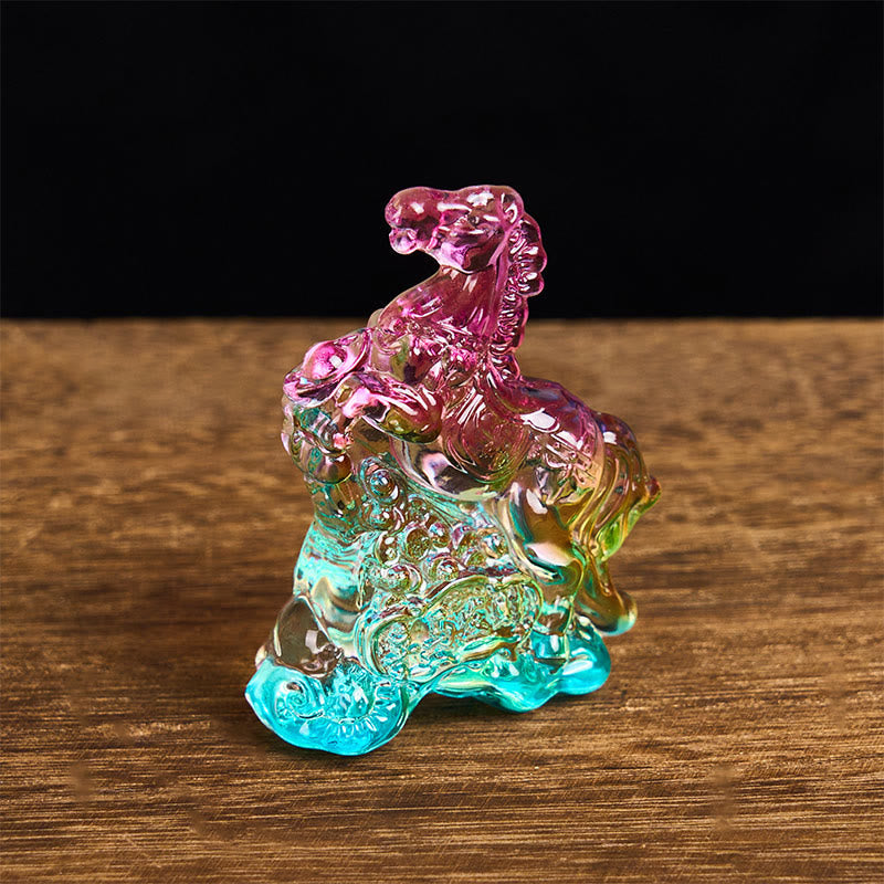 Buddha Stones "Hoping You Success and Good Luck" Year Of The Horse Ingot Get Rich Fast Mini Liuli Crystal Decoration Includes Gift Message Card