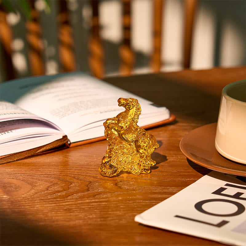 Buddha Stones "Hoping You Success and Good Luck" Year Of The Horse Ingot Get Rich Fast Mini Liuli Crystal Decoration Includes Gift Message Card
