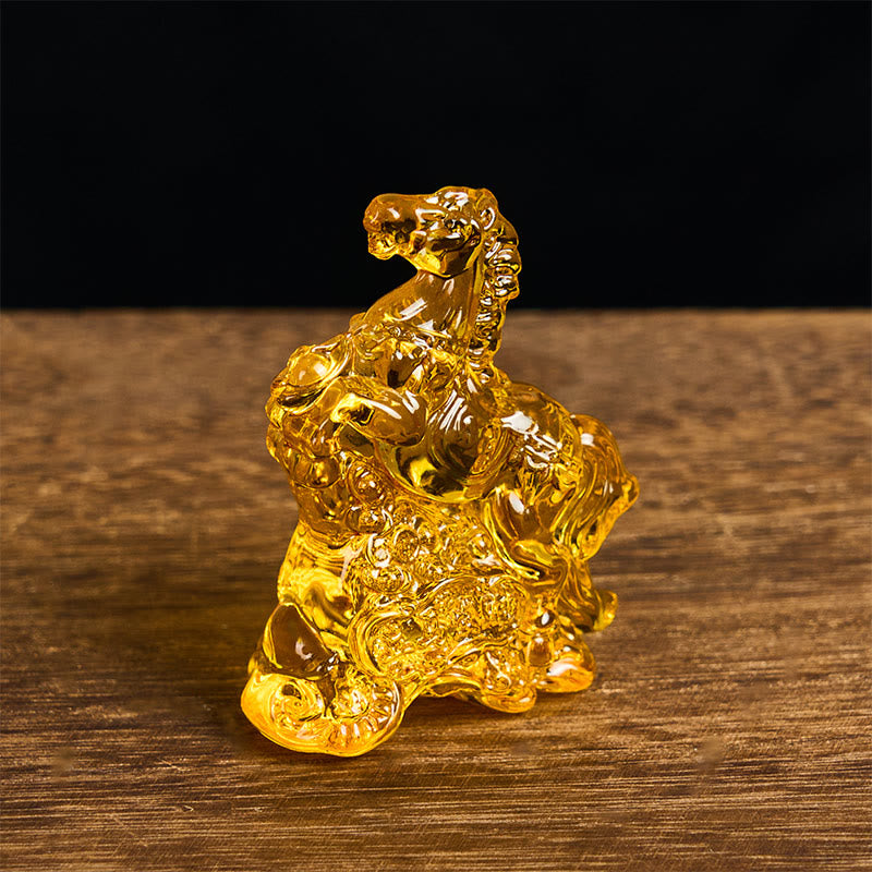 Buddha Stones "Hoping You Success and Good Luck" Year Of The Horse Ingot Get Rich Fast Mini Liuli Crystal Decoration Includes Gift Message Card