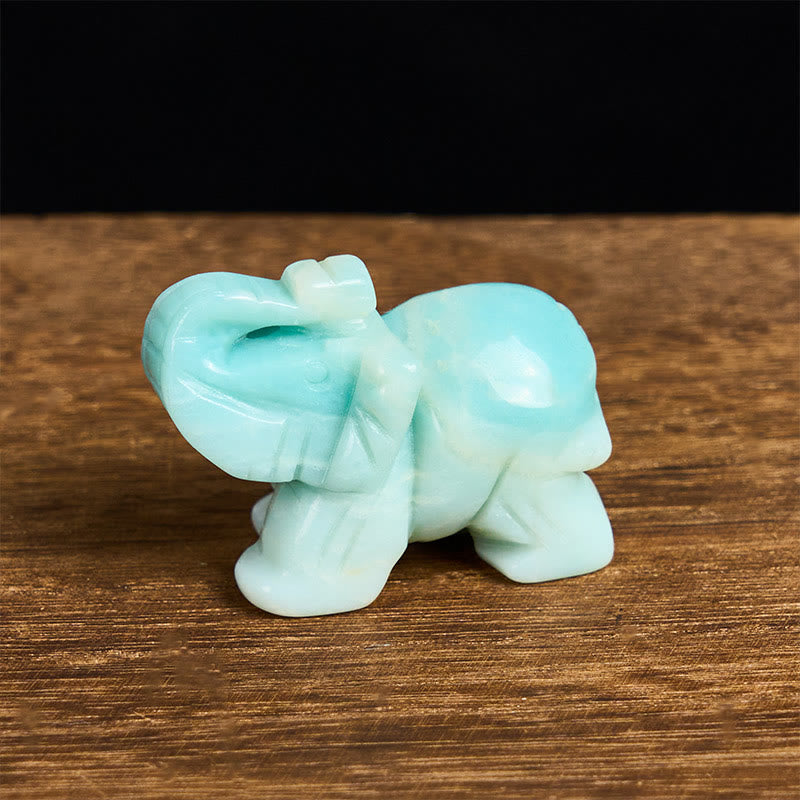 Buddha Stones ''May Blessings Walk With You'' Natural Small Elephant Amazonite Amethyst Jade Black Obsidian Stone Decoration Includes Gift Message Card