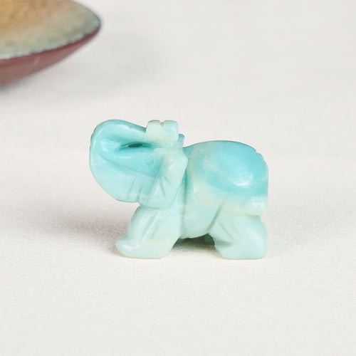 Buddha Stones ''May Blessings Walk With You'' Natural Small Elephant Amazonite Amethyst Jade Black Obsidian Stone Decoration Includes Gift Message Card