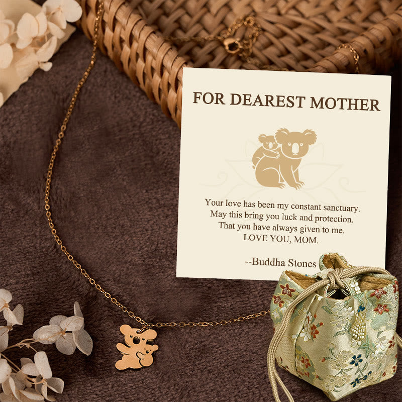 Buddha Stones "FOR DEAREST MOTHER" Koala Titanium Steel Calm Necklace Pendants Includes Gift Message Card