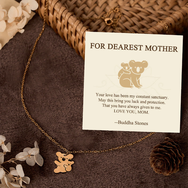 Buddha Stones "FOR DEAREST MOTHER" Koala Titanium Steel Calm Necklace Pendants Includes Gift Message Card