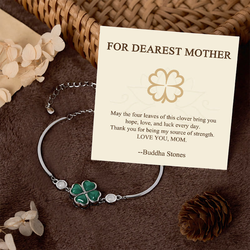 Buddha Stones "FOR DEAREST MOTHER" Copper Four-Leaf Clover Luck Bracelet Includes Gift Message Card