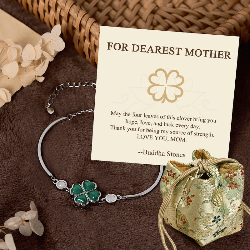 Buddha Stones "FOR DEAREST MOTHER" Copper Four-Leaf Clover Luck Bracelet Includes Gift Message Card
