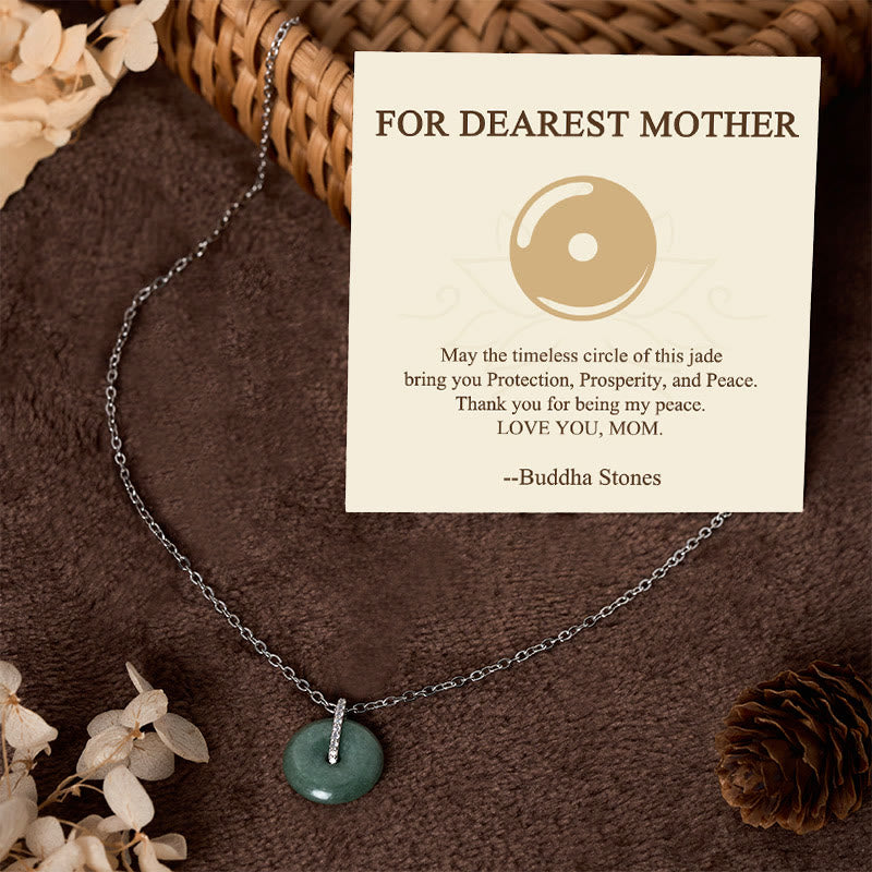 Buddha Stones "FOR DEAREST MOTHER" Peace Buckle Jade 925 Sterling Silver Luck Necklace Pendants Includes Gift Message Card