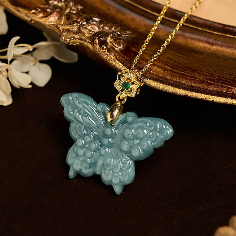 Buddha Stones "FOR DEAREST MOTHER" Jade Butterfly Abundance Necklace Pendants Includes Gift Message Card