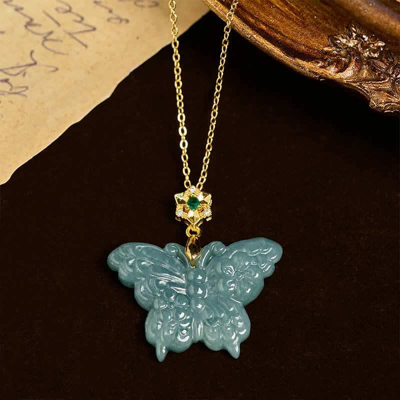 Buddha Stones "FOR DEAREST MOTHER" Jade Butterfly Abundance Necklace Pendants Includes Gift Message Card