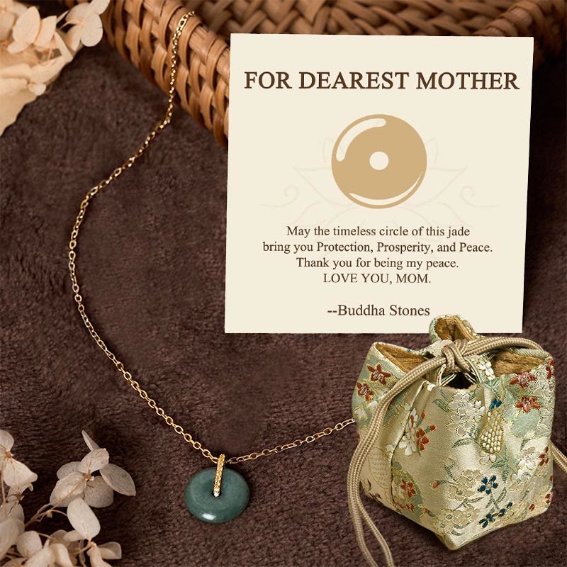 Buddha Stones "FOR DEAREST MOTHER" Peace Buckle Jade 925 Sterling Silver Luck Necklace Pendants Includes Gift Message Card