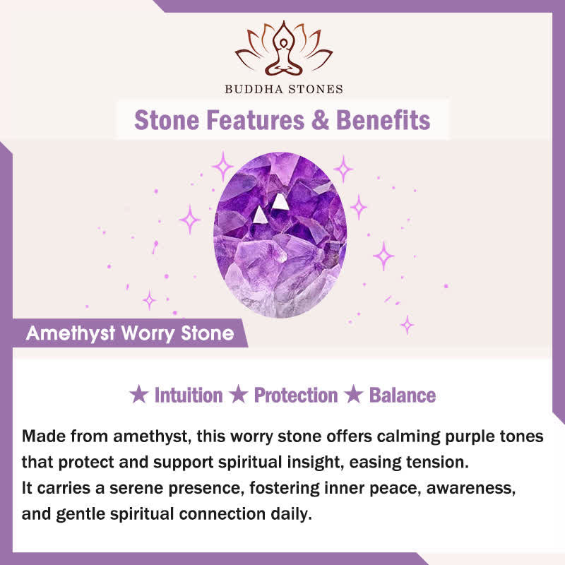 Buddha Stones Calm & Strength Natural Small Amethyst Worry Stone Balance Crystal Decor 3.5*4.5cm
